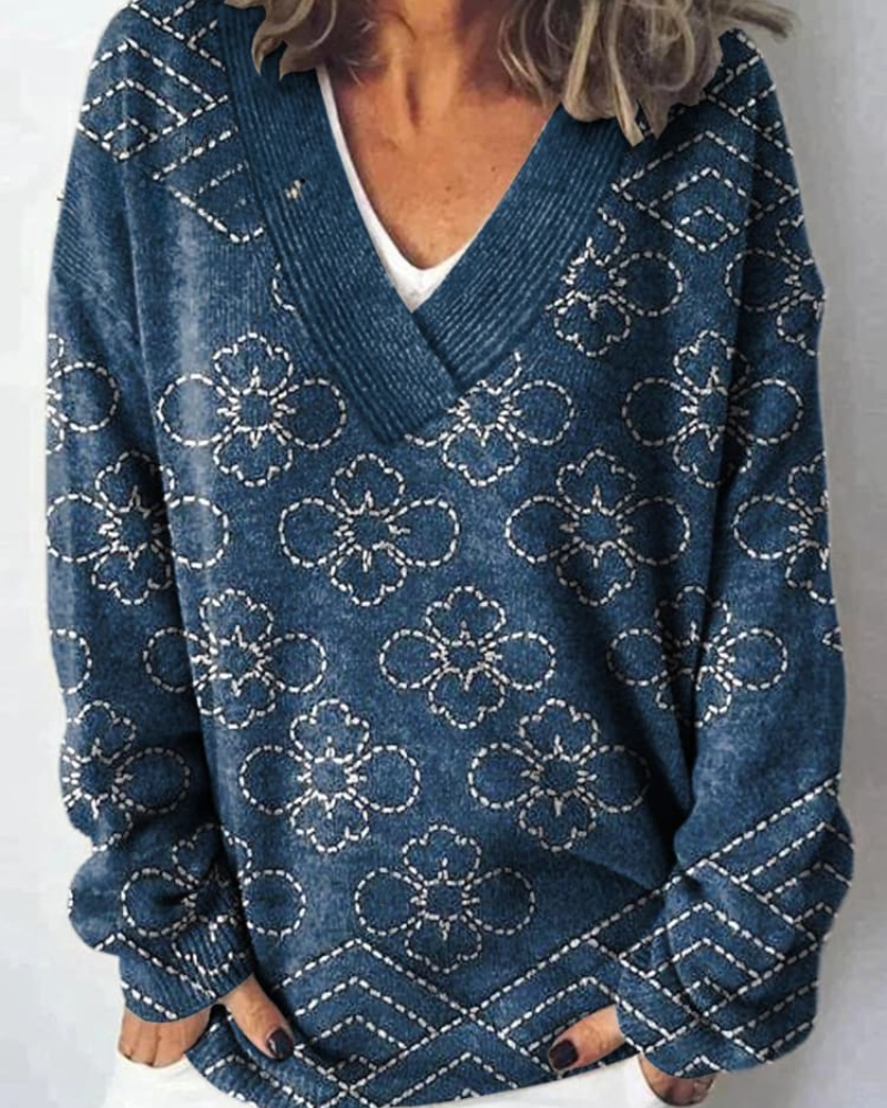 Adaline – Zeitlos Gemustert V-Ausschnitt Pullover
