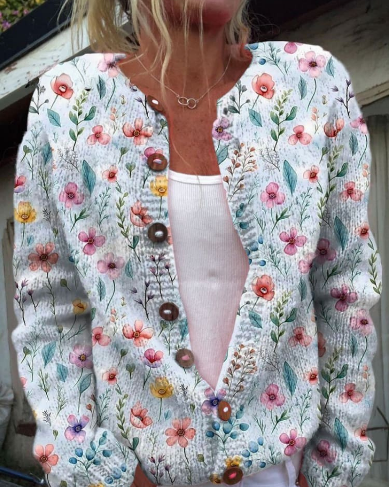 Minnah – Bezaubernde Blüte Geknöpft Cardigan