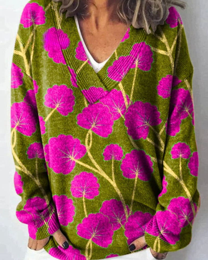 Rosalind – Lebendige Blüte V-Ausschnitt Pullover