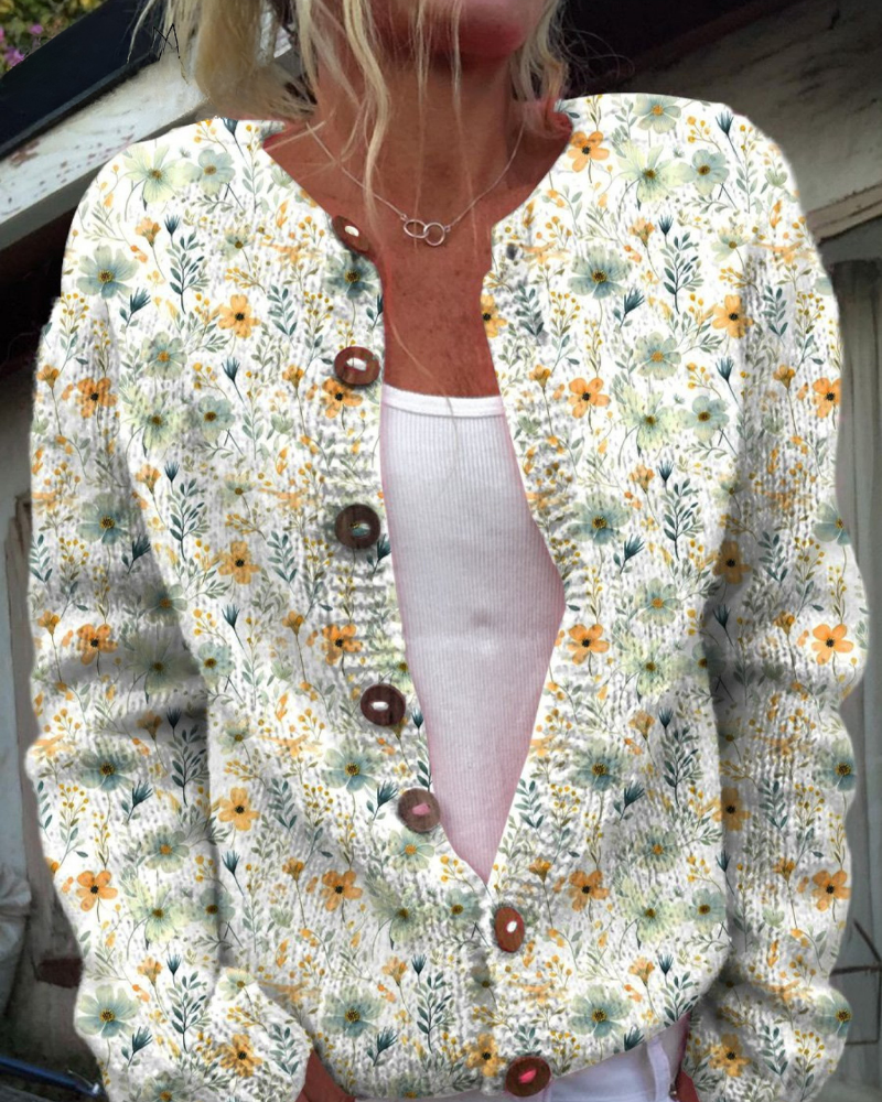 Liesel – Blumiger Geknöpft Cardigan