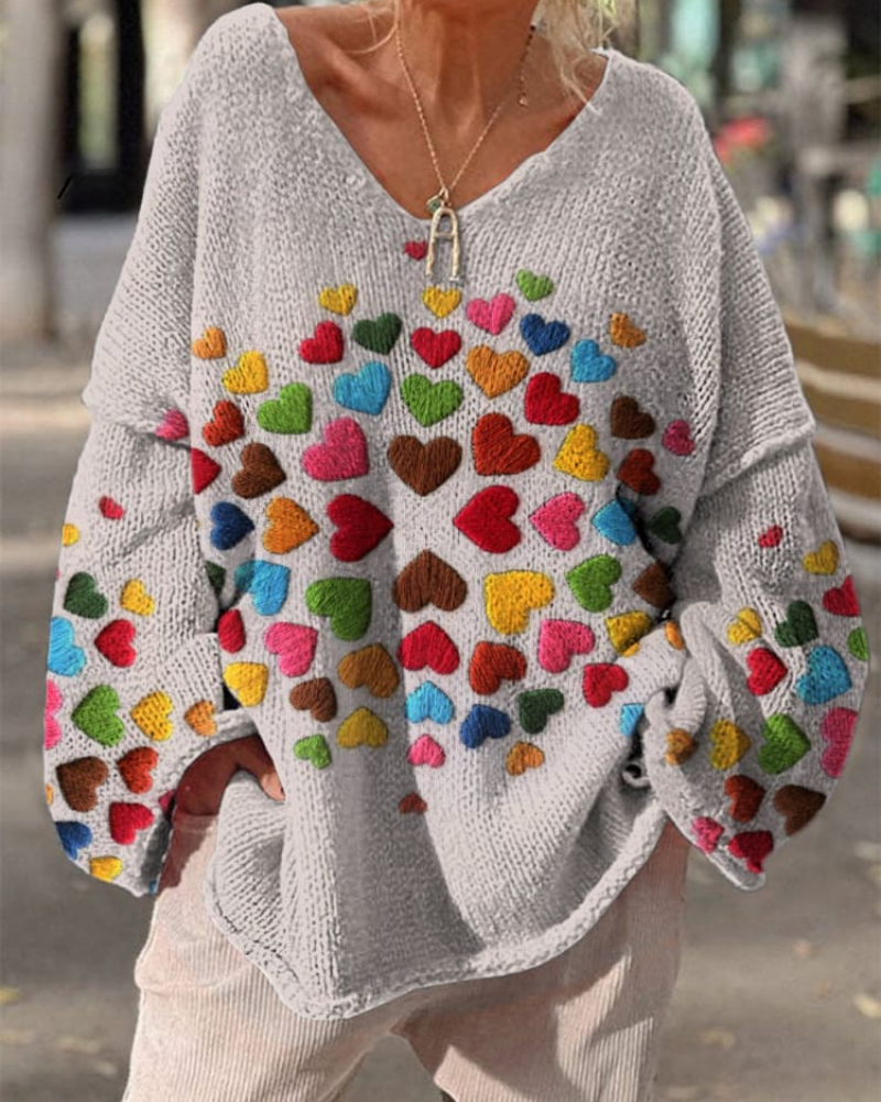 Eula – Lebendiges Herz V-Ausschnitt Pullover