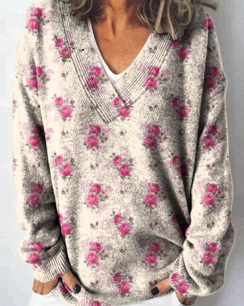 Fiorina – Anmutige Blüte V-Ausschnitt Pullover