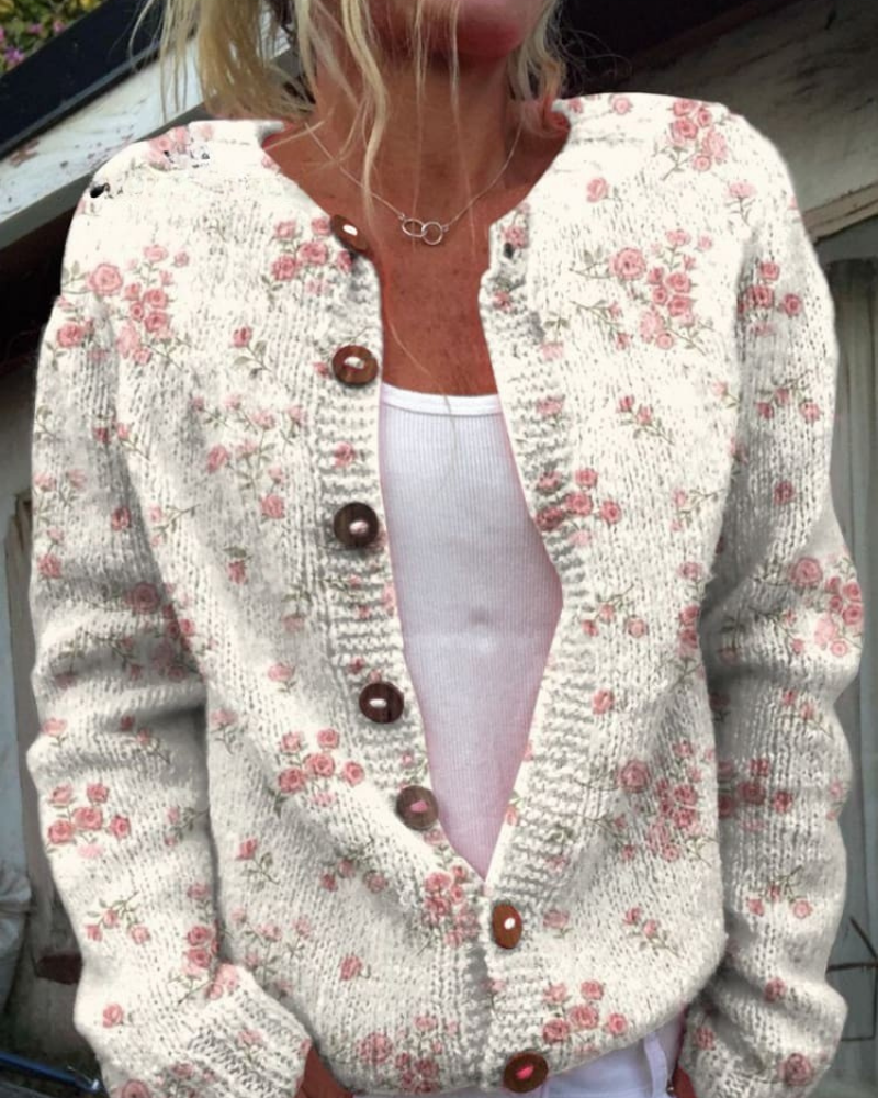 Claris – Elegante Rose Geknöpft Cardigan