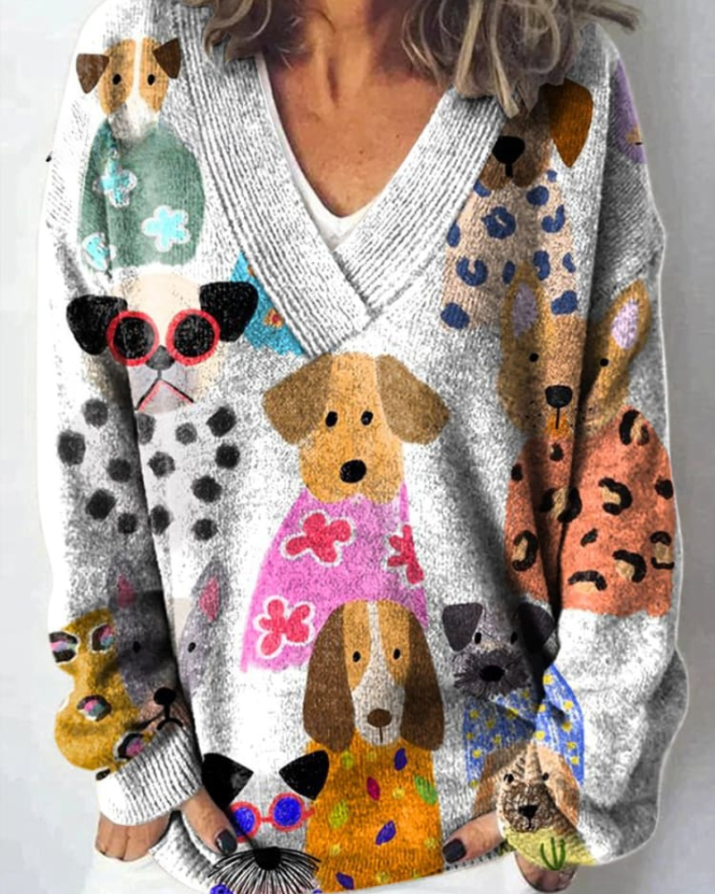 Harriet – Verspielte Pfoten V-Ausschnitt Pullover