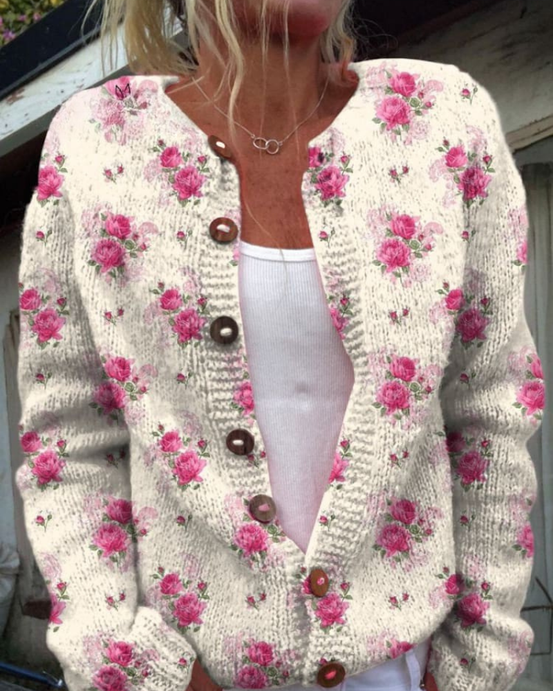 Elina – Charmanter Rosen Geknöpft Cardigan