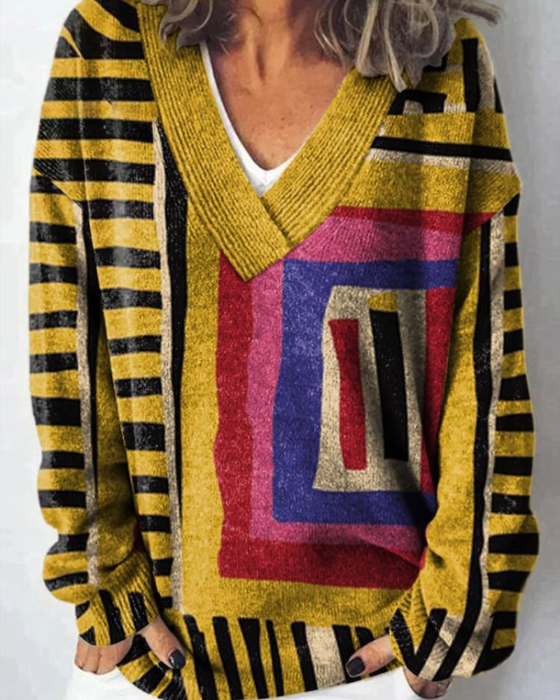 Theresa – Kühne Geometrie V-Ausschnitt Pullover