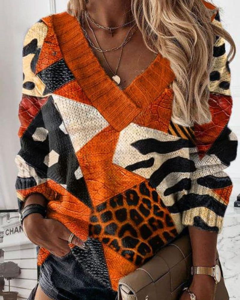 Lyndi – Wildes Patchwork V-Ausschnitt Pullover