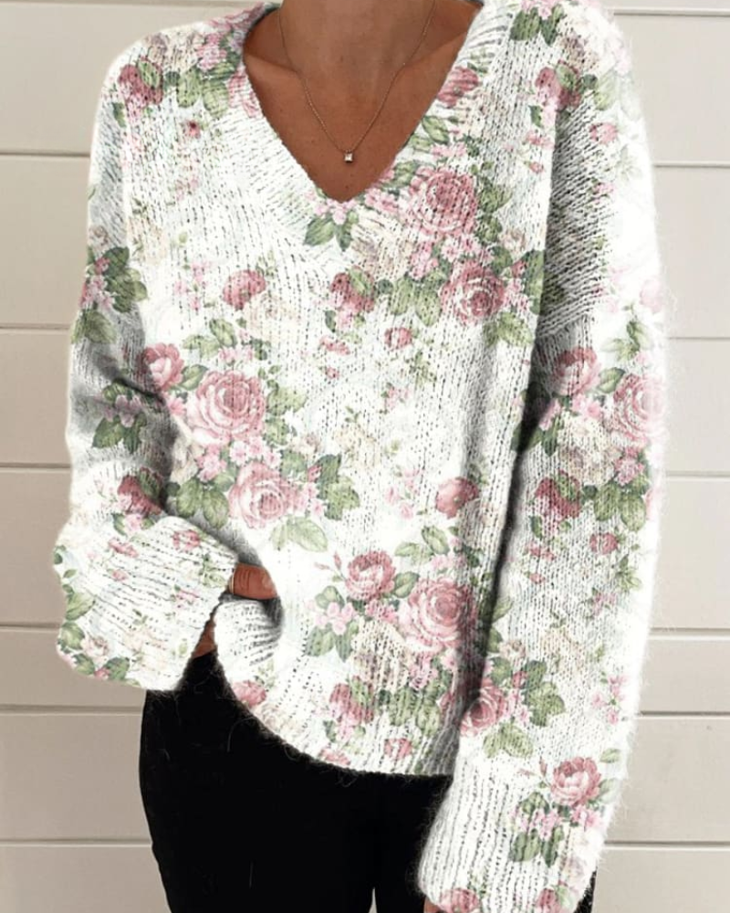 Winnie – Romantische Rose V-Ausschnitt Pullover