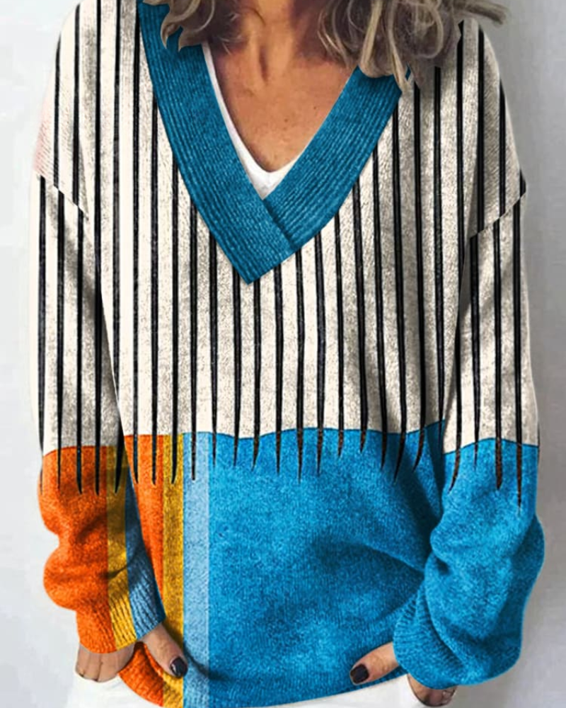 Willow – Auffälliger Streifen V-Ausschnitt Pullover