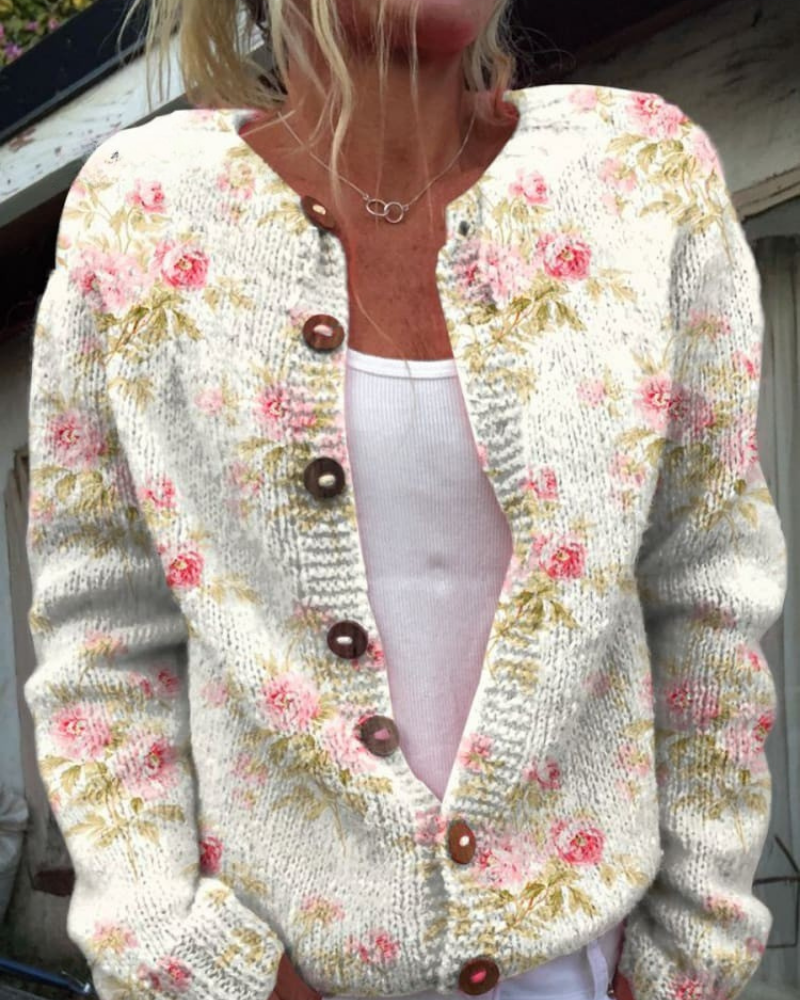Camilla – Zarte Blüte Geknöpft Cardigan
