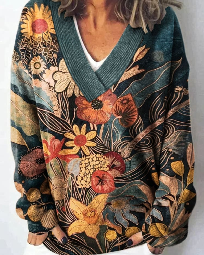 Piper – Elegante Wildblume V-Ausschnitt Pullover