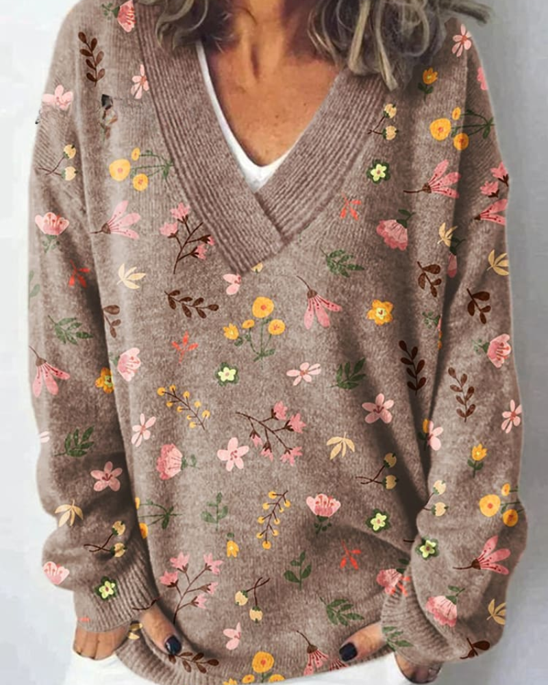 Selena – Bezaubernde Blumen V-Ausschnitt Pullover