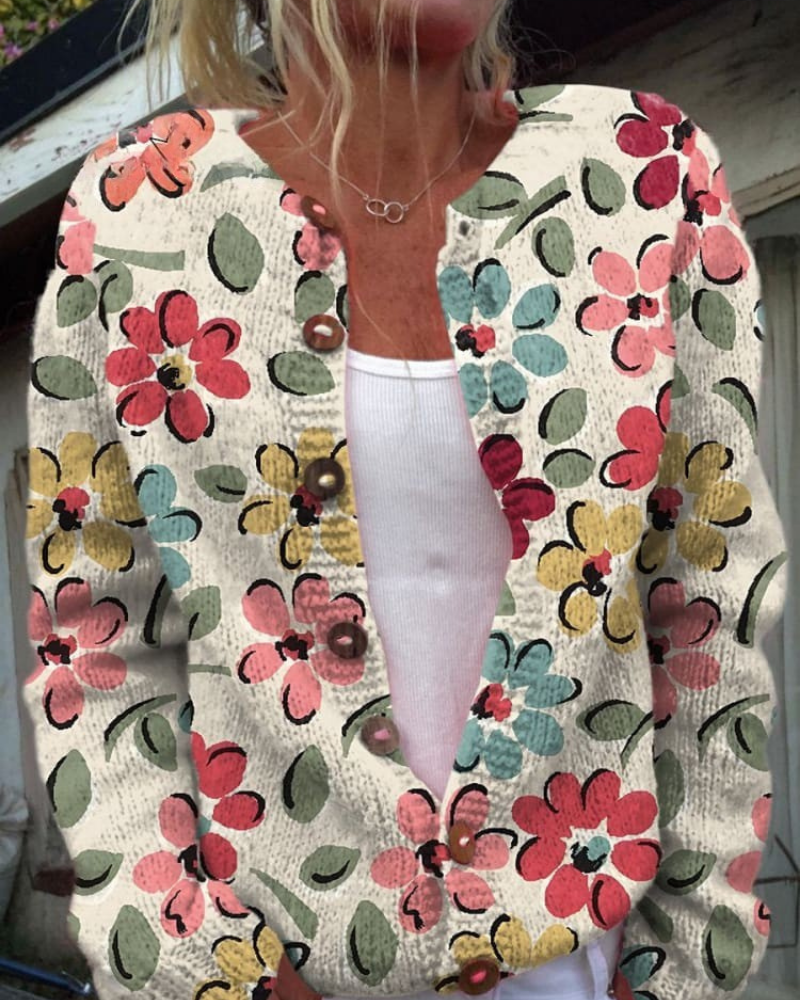 Noelia – Verspielte Blüte Geknöpft Cardigan