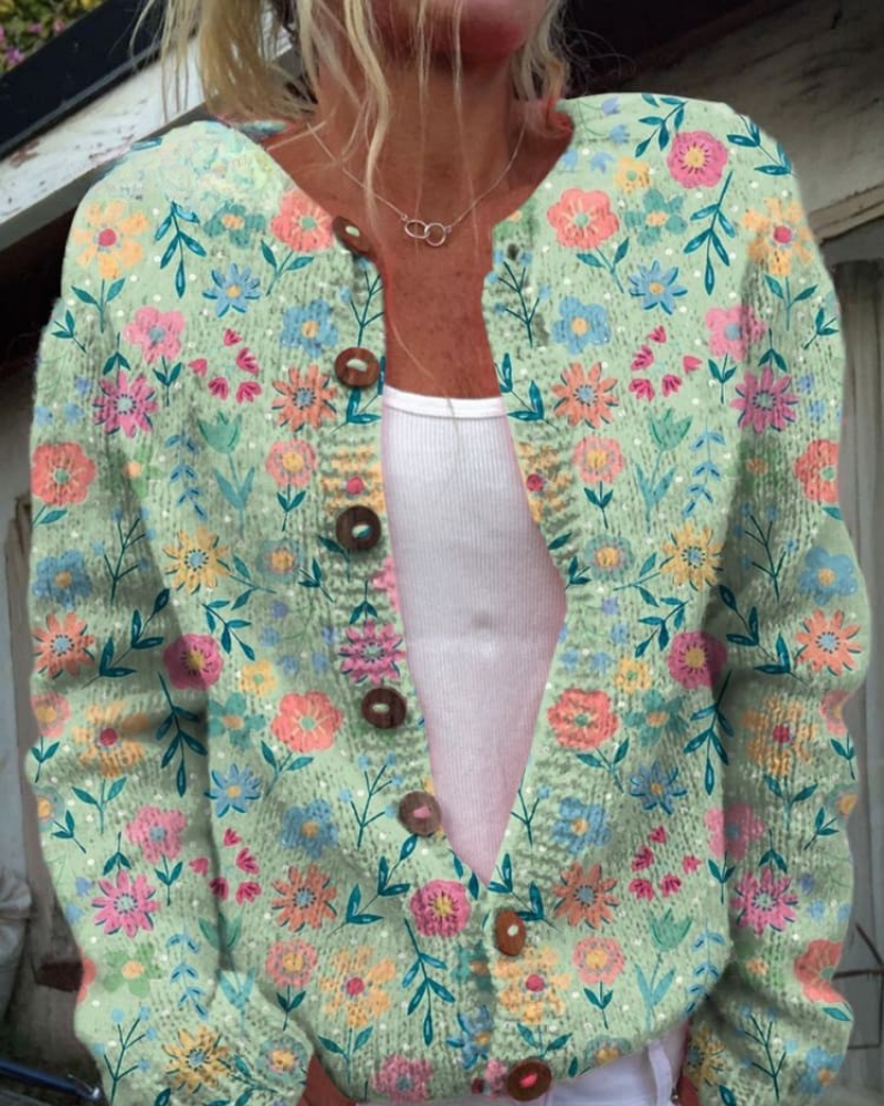 Barbara – Wunderschöne Blumen Geknöpft Cardigan