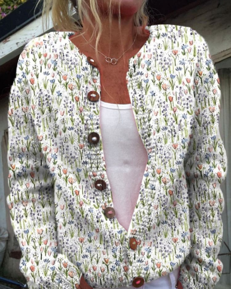 Marisa – Zeitloses Blumenmuster Geknöpft Cardigan