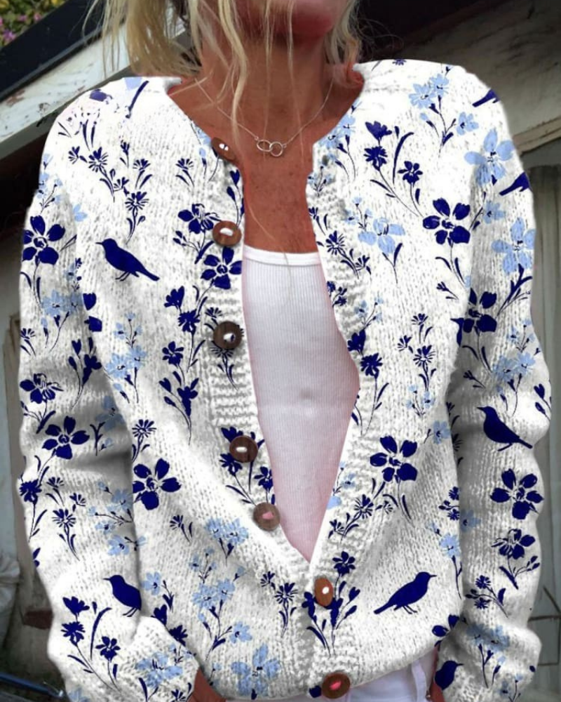 Sabine – Zarte Blüte Geknöpft Cardigan
