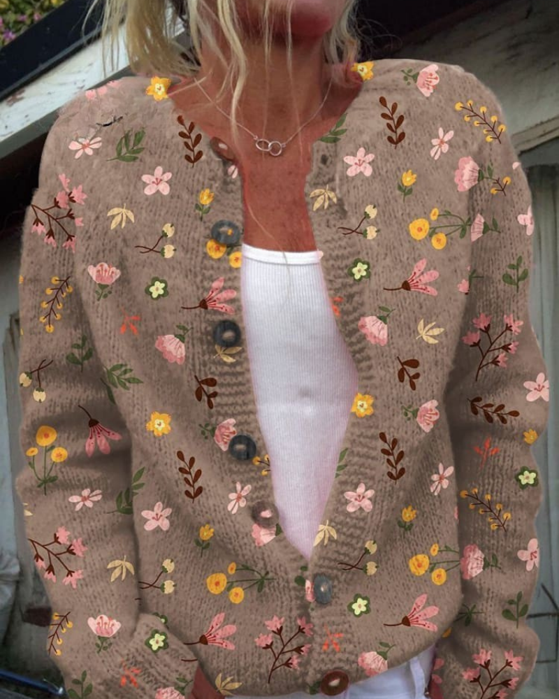 Marisol – Zarte Blumen Geknöpft Cardigan