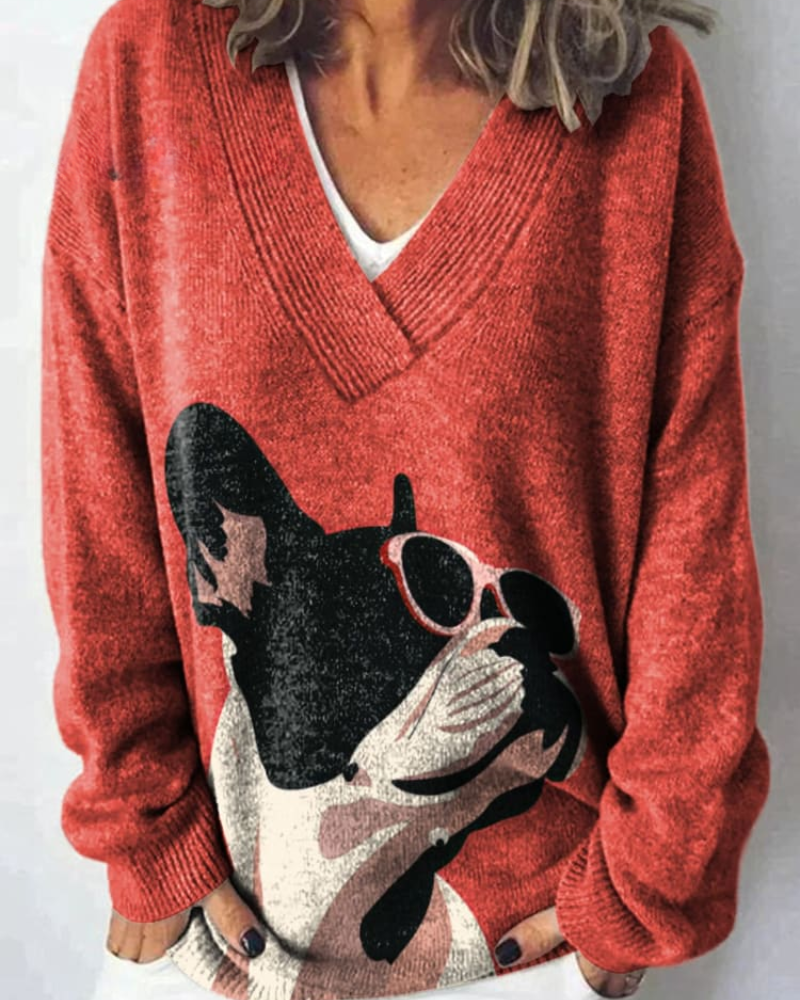 Sandra – Kantiger Welpe V-Ausschnitt Pullover