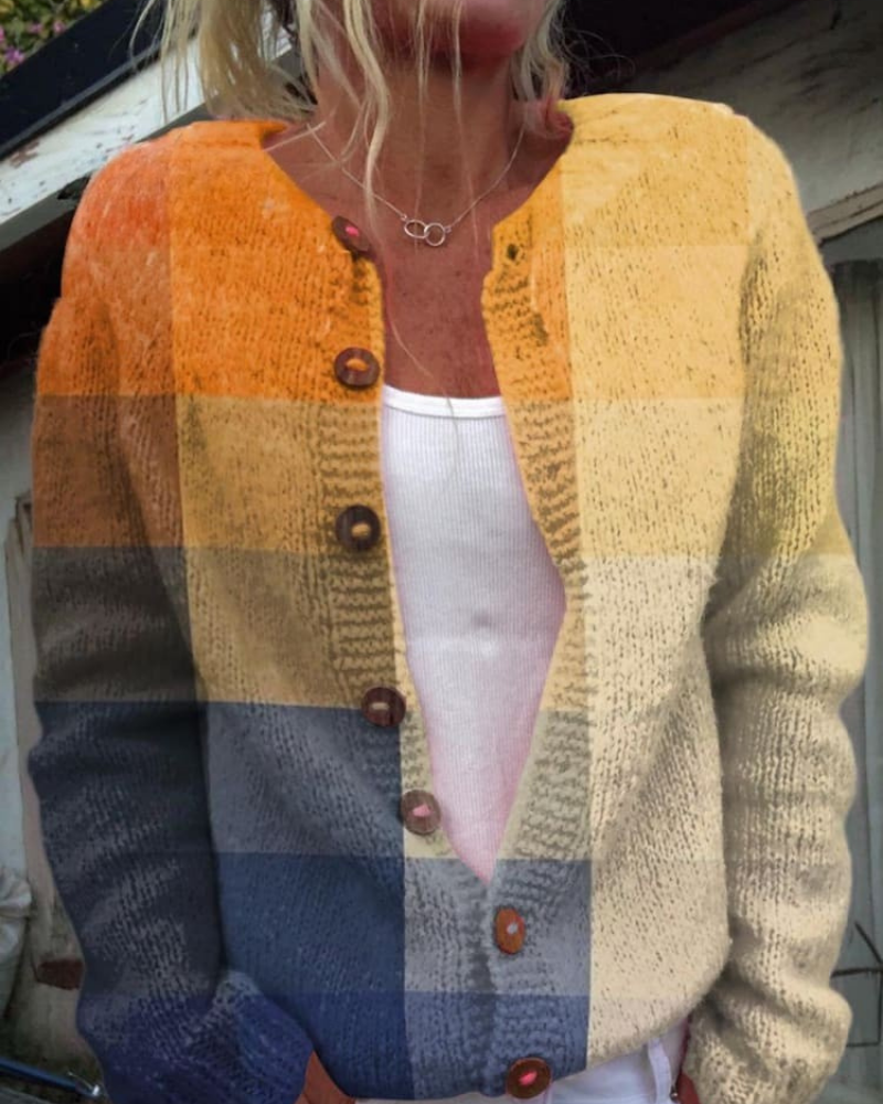 Leah – Lebhaft Kariert Geknöpft Cardigan