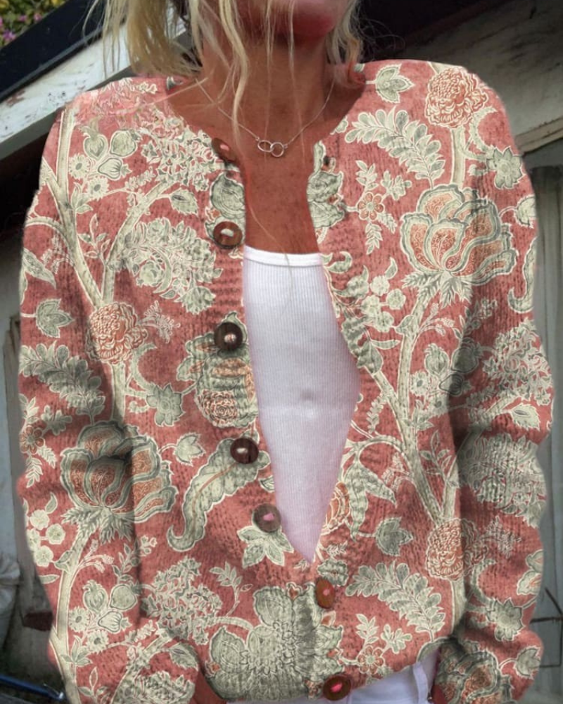 Emilie – Verzauberte Blumen Geknöpft Cardigan