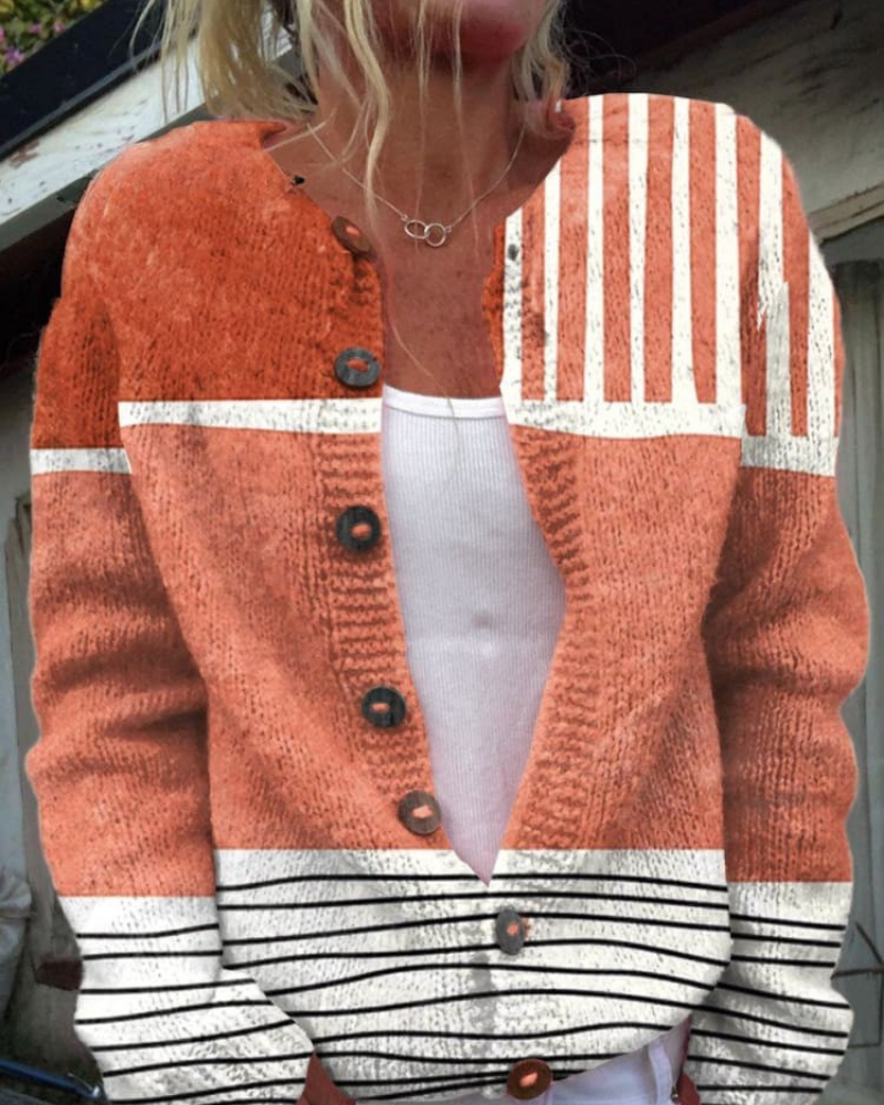 Lizie – Gestreifter Geknöpft Cardigan