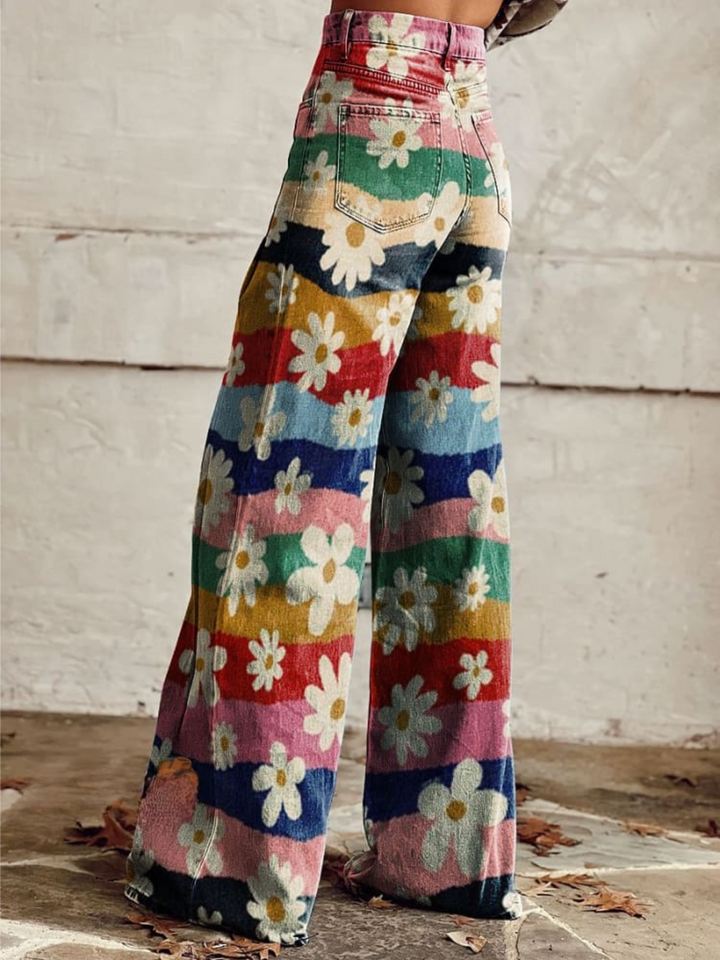 Loreli – Gänseblümchen-Regenbogen Hose mit Weitem Bein