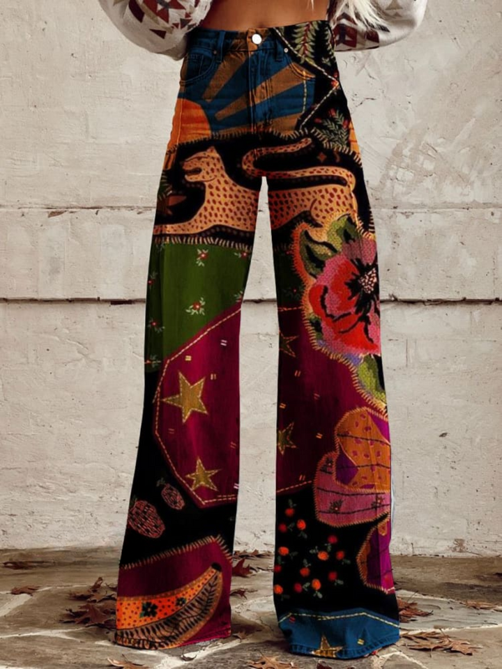 Zeny – Boho-Patchwork Hose mit Weitem Bein