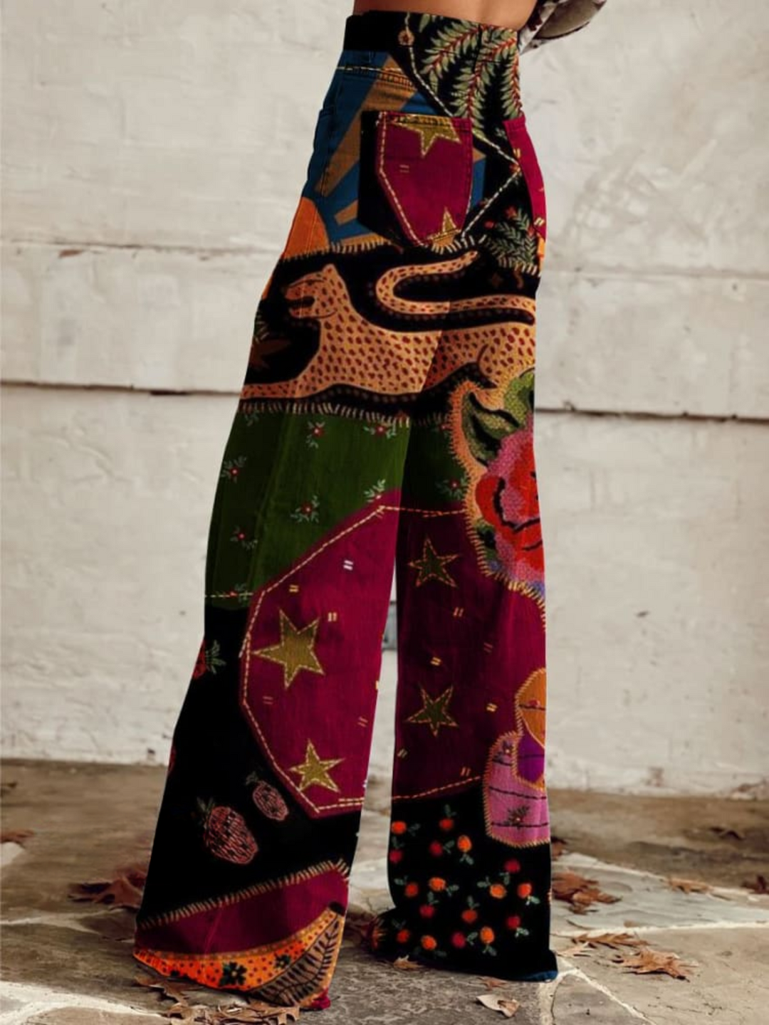 Zeny – Boho-Patchwork Hose mit Weitem Bein