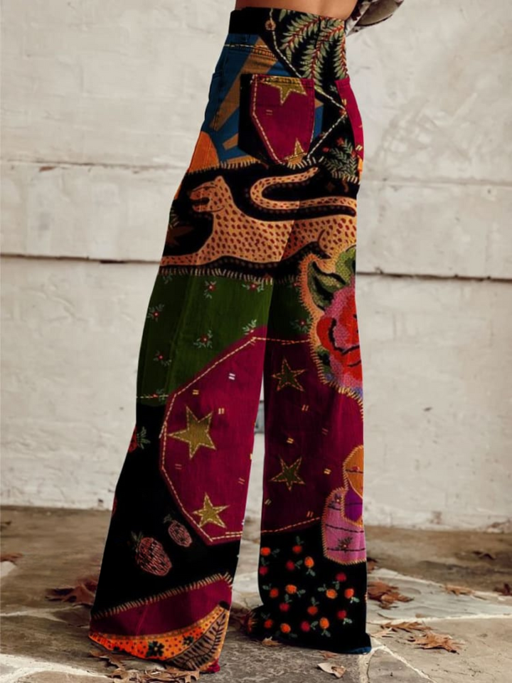 Zeny – Boho-Patchwork Hose mit Weitem Bein