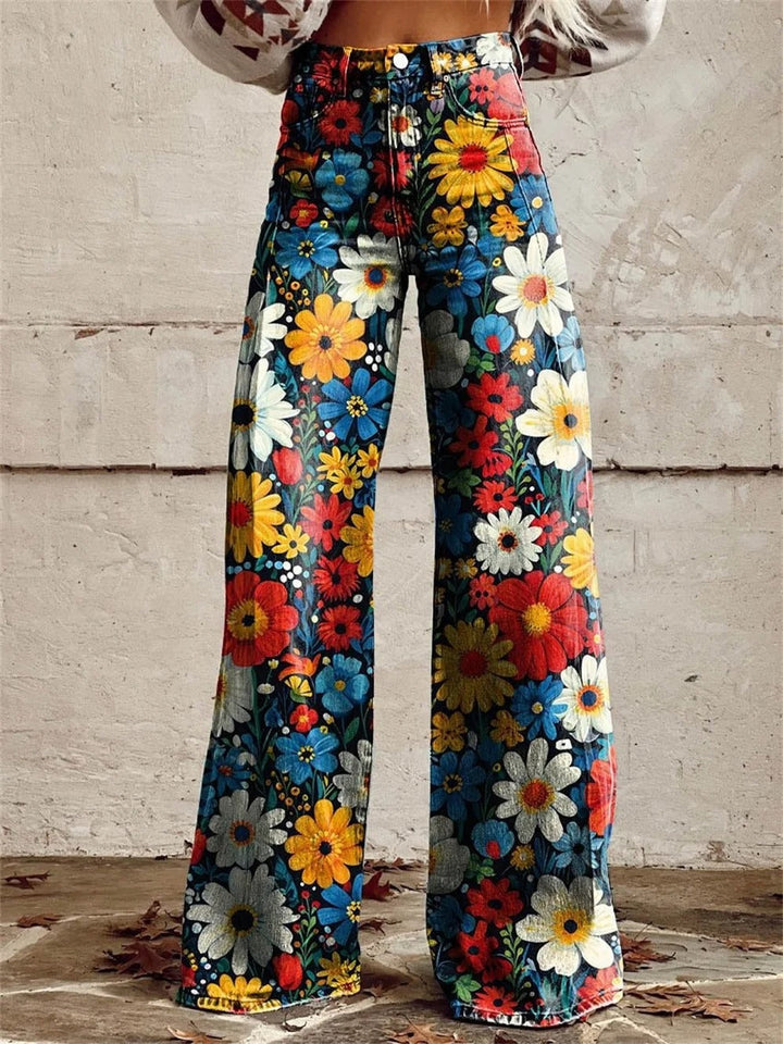 Estella – Farbenfrohe Blumen Hose mit Weitem Bein
