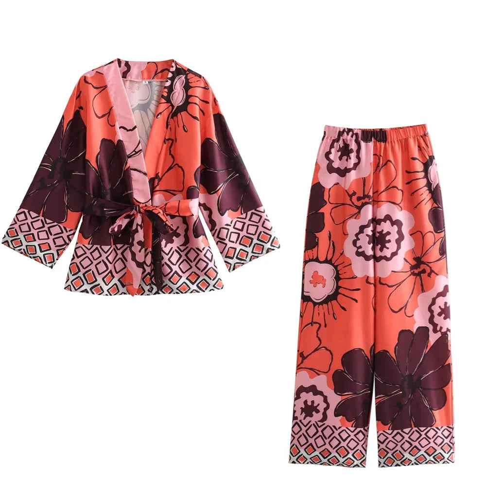 Claudia – Florales Lounge-Kimono-Set