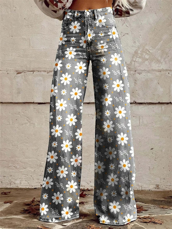 Estella – Farbenfrohe Blumen Hose mit Weitem Bein